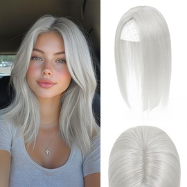 Molleas Hair Toppers for Women Real Human Hair, 360°3D Hairpieces for Women with Thinning Crown Wispy Clip in Bangs Realistic Scalp Line Hair Pieces (light grey)