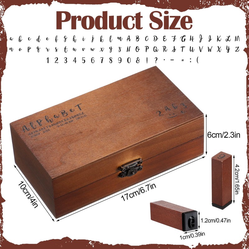 70 Pcs Alphabet Wooden Rubber Stamps with Box Letter Number