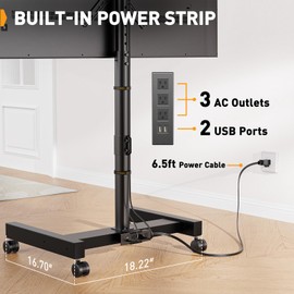 Perlegear Rolling TV Stand with Power Outlet for 26-50 inch TVs up to 55 lbs, Tilting Mobile TV Cart Portrait to Landscape, 8 Height Settings, Mobile TV Stand with Wheels, Max VESA 300x300mm, PGTVMC19