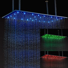 Suguword 16"x32" LED Shower Head Large Rain Shower Heads Square Showerheads High Pressure Luxury Rainfall Shower Heads Black 304 Stainless Steel Bath Showerhead Waterfall Full Body Coverage