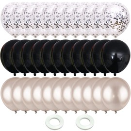 12inch Black Silver Balloons and Silver Confetti Balloons for Birthday Retirement Shower Graduation Wedding Anniversary Party Decoration