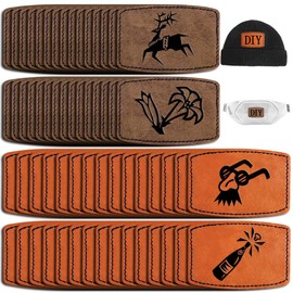 Bestlabel 60PCS Blank Hat Patches Laserable Square Rustic Leatherette Patch Adhesive Faux Leather Patches Blanks for Hats Fabric Custom Repair Sew Laser, Khaki