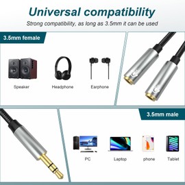 HLLYLL Audio Y Splitter Cable Adapter, 3.5 mm Female to Double 3.5 mm Jack Plug (Headset & Microphone) Headset Splitter Audio Adapter for Headset/Desktop/Laptop/PC/Gaming Headset