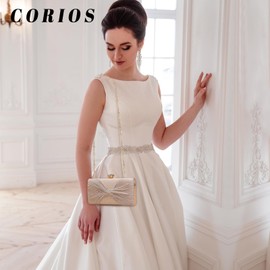 CORIOS Sequin Clutch Bag Pleated Evening Bag for Women Bridal Wedding Purse Sparkly Rhinestone Handbag Glitter Crystal Shoulder Bag Elegant Crossbody Bag for Banquet Prom Cocktail Party Champagne