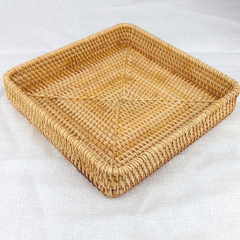 Rattan Tray Tabletop Organization Hand Woven Snack Storage Basket Multifunctional