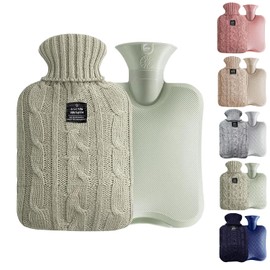 TSQIBU Hot Water Bottle, Yutanpo, 2.0L Capacity, Knit Cover, Large Capacity, For Fall and Winter, Cold Protection, Warm, Soft, Heating Equipment, Fatigue Relief, For Shoulder and Stomach (green)