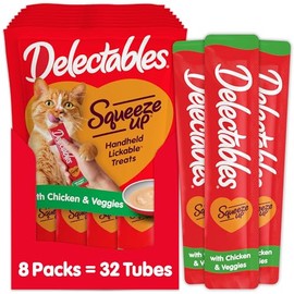 HARTZ Delectables Squeeze Up - Golosinas húmedas interactivas para Gatos Adultos y Mayores, Pollo y Verduras, 4 Unidades (Paquete de 8)
