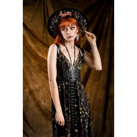 Restyle Hemlock Lace Up Strap Gothic Faux Leather Corset Top Steampunk Belt, black, M-L