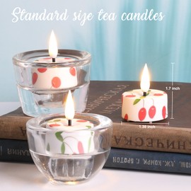 Eywamage Cherry Flameless Tealights with Remote Batteries Included, Flickering Plastic LED Tea Votive Candles Set of 12