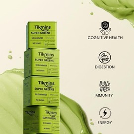 TIKMINS - Super Greens Gummies | with Zinc, Vitamin B12, B6 & Vitamin C, D | Greens Supplement Multivitamin Gummies Made with 20+ Fruits & Veggies | Gluten-Free, Sugar-Free & Vegan (Green Apple)
