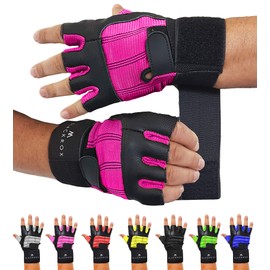 BLACKROX Fitness Gloves Genuine Leather Men & Women V3 Boston Strength Sports Wrist Protection Training Gloves Gym Gloves Bodybuilding Gym Gloves Weight Training (Pink, XS)