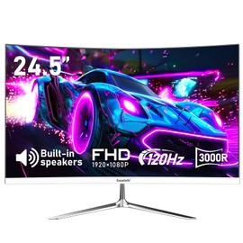 Gawfolk 24.5 Inch Gaming Curved Monitor Built-in Speakers, 3000R 120Hz White PC Screen Full HD 1080P, HDMI 2.0, VGA, Wall Mount Compatible 75 * 75mm