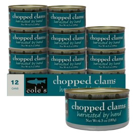COLES CANNED AND CHOPPED CLAMS - Harvested in Crystal Clear Water, Gluten Free Food, High Protein and Low-Calorie Clams – Pack of 12 (6.5 oz per)
