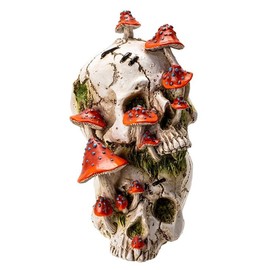 Ebros Gift Day of The Dead Stacking Toadstool Mushrooms and Moss Fungi Skulls Figurine 8.5" H Skeleton Head Macabre Alchemy Gothic Ossuary Skull Accent