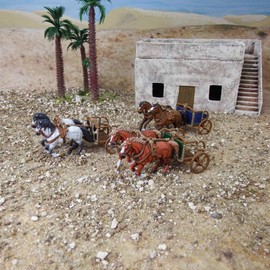 Wargames Atlantic, First Empires - Bronze Age Chariots - 3 Multi-Part Hard Plastic (HIGH Impact POLYSTYRENE) 28MM Figures