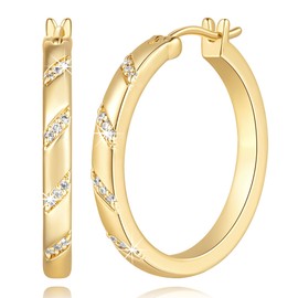 ELEBEST Gold Hoop Earrings for Women 14K Gold Earrings for Women Cubic Zirconia Earrings Hoops Subtle and Delicate with Cubic Zirconia Hoop Earring for Womens 25mm