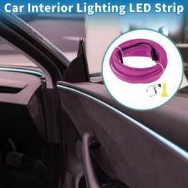 X AUTOHAUX 4m EL Wire Cable LED Glow String Light Car Interior Lighting Strip Flexible Neon Light for Car Decoration Wiring Driver(12v) Purple