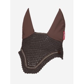 LeMieux Crystal Ear Bonnet with Soft Lycra Ears - Close Knit Crochet - Comfortable Fit Equestrian Mask - Sport Horse Wear Fly Protection - Brown - Large