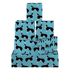 Hunts England - 5 Sheets Of Border Collie Dog Birthday Fun Wrapping Paper For Men/Women - Includes 5 Gift Tags - Folded Gift Wrap - Iconic Collection - For Son, Daughter, Mum, Wife, etc.