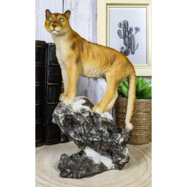 Mountain Lion Cougar Standing On Edge of Snow Capped Rock Statue Wildlife Decor