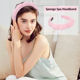 AMCAMI 2PCS Mimi and Co Spa Headband for Women Sponge Headbands for Girls Terry Towel Cloth Fabric Head Band for Face Washing, Skincare, Makeup Removal, Shower, Hair Accessories (Pink&Blue)