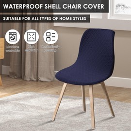 4PCS Dining Room Chair Covers, Minimalist Shell Chair Slipcovers, Elastic Round Back Seat Covers, Easy to Install Arm-Less Seat slipcover Ideal for Living Room Kitchen(Navy)