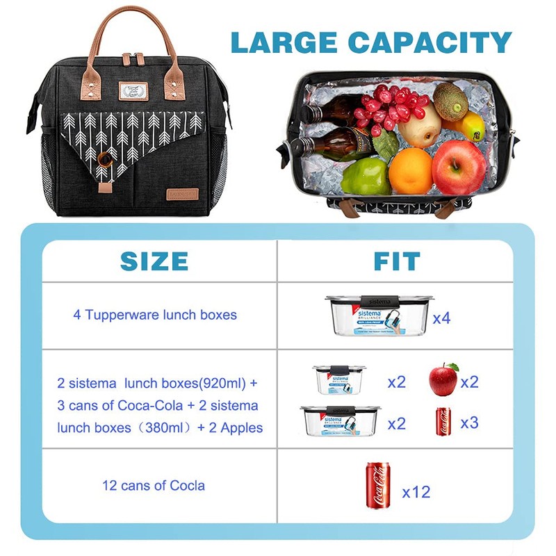 Lekesky Insulated Lunch Bag for Men, 12-Can Wide-Open Lunch Bags