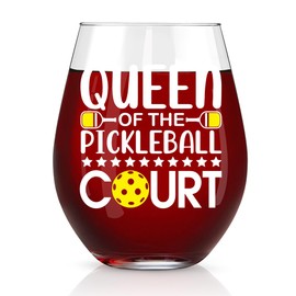 Perfectinsoy Queen Of The Pickleball Court Stemless Wine Glass, Cool Wine Glass for Pickleball Sport Lovers Players, Great Gifts for Women Colleagues Friends Mom Aunt Wife Sister Daughter Girlfriend