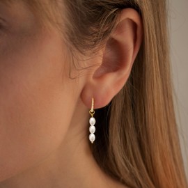 MBW Gold Pearl Dangle Earrings for Women Trendy, Dainty 14K Gold Plated Hoop Earrings Simple Stackable Pearls Drop Cute Cubic Zirconia Hoops Hypoallergenic Waterproof Gold Jewelry Gifts for Women