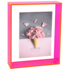 Mutellstory Floating Photo Frame Acrylic Wall Mount Table Decoration Modern Photo Frame for Gallery Home Office Neon Pink 5x7