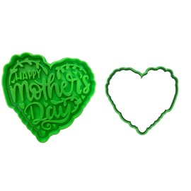 The Cookie Cutter Hub 10cm Happy Mothers Day Heart with Flower Vines Cookie Cutter and Matching Embosser for Cookies Biscuits Clay Baking Decoration
