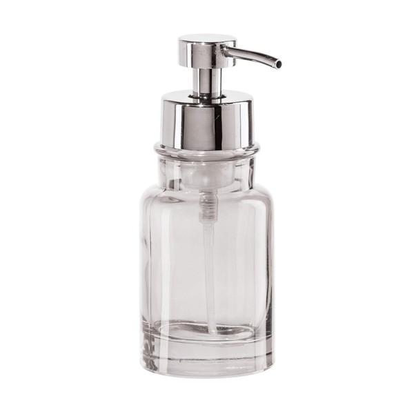 Oggi Glass Foaming Soap Dispenser - 10oz Capacity, Round, Heavy Glass - Stylish Refillable Foaming Hand Soap Dispenser, for Bathroom and Kitchen, Clear/Chrome