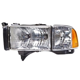 HEADLIGHTSDEPOT Chrome Housing Halogen Clear Combination Sport Model Headlight Compatible with Dodge Ram Sport 1500 2500 3500 Includes Left Driver Side Headlamp