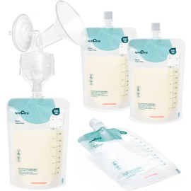 Spectra | Kit de Bolsas de Almacenamiento de Leche Materna con Conector para Copa y Tetina | Extrae y Alimenta Directo a la Bolsa | 10 Bolsas capacidad 200 ml | Accesorio Original, Self Standing Breast Milk Collection Bags with Conector