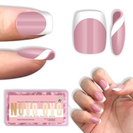 NOVO OVO Short Square Round White French Tip Nail Tips Press on BERRY PINK, Extra Thick Full Cover False Fake Nails, Need Builder Gel Top Coat & Glue, for Salon DIY Acrylic Extension x15 Sizes 240 pcs