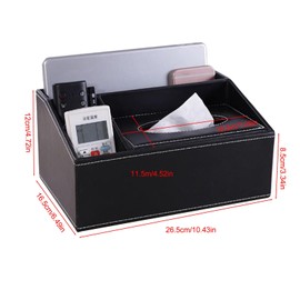 Pu Leather Black Tissue Box Cover, Multi-Compartment Tissue Box Holder Storage Box with Stationery Remote Control Home Napkin Holder Desktop Tissue Holder Desk Storage Box
