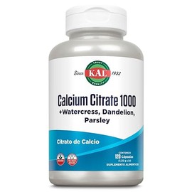 KAL Citrato de Calcio 1000 mg Suplemento - Citrato de Calcio para Mujer y Hombre con Berro, Diente de Leon y Perejil - Máxima Absorción - Enriquecido con Ingredientes Naturales - 120 Capsulas