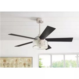 Graymont 52" Polished Nickel Crystal  Indoor Ceiling Fan with Light and Remote Control