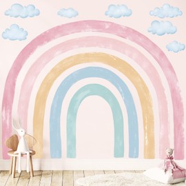 DECOWALL SG4-2429 Watercolor Rainbow Wall Stickers Kids Decals Playroom Décor Room Girl Large Nursery Toddler Peel and Stick Baby Art Classroom Living Decoration Home