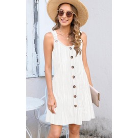 Disamer Summer Dresses for Women 2025 Sundresses Beach Swimsuit Coverups Vacation Sleeveless Button Down Spring Sun Dress,LIU White,X-Large