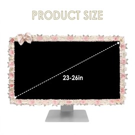 ReignSword 2 Pcs 23''-26'' Cute Computer Monitor Cover with Bow Tie, Lovely Computer Accessories with Lace Design, Monitor Dust Cover Protector (Beige)