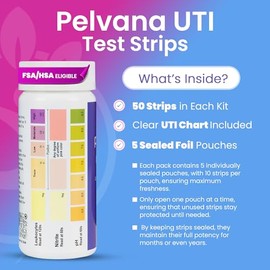 Pelvana Urinary Tract Infection Test Strips - 50 UTI Test Strips for Women, Accurate 3-Parameter Readings for Leukocytes, Nitrite, and pH - Advanced and Easy at-Home UTI Testing