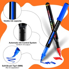 Acrylic Paint Markers, 24 Colors Automatic Ink Control Acrylic Pens, Soft Brush Tip Paint Pens, Waterproof Paint Markers for Rock Painting, Stone, Wood, Glass, Ceramic, DIY Art Supplies