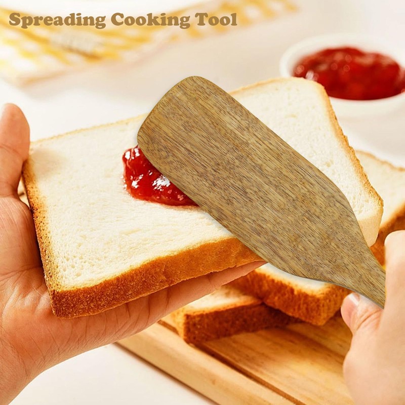 2 Pcs Sourdough Spatula Spurtle Wooden Kitchen Cooking Tools Teak
