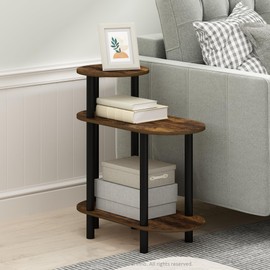 Furinno Turn-N-Tube Side Table, 3-Tier Oval Sofa End Table with Open Shelf, Toolless Assembly Night Stand, Bedside Table, for Living Room, Bedroom, Amber Pine