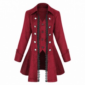 OFOKEDA Women's Gothic Steampunk Victorian Renaissance Medieval Jacket(Z3007RD,M)