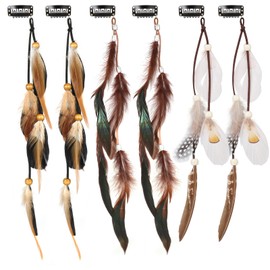 MWOOT 6Pcs Feather Hair Clips, Hippie Feather Hair Extensions with Clip Comb, Boho Hair Accessories for Women, Indian Tassels Beads Feather Hair Piece, Carnival Festival Headdress Accessories