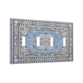 Xuejiaku Light Switch Cover Vintage Blue Boho Medal 4 Gang Switch Plate Quad Toggle Wall Plates Bohemian Decorative Switchplate Electrical Outlet Cover Plates for Bathroom Home Decor