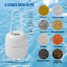 Bath Filter Ball 8 Stages Filtration Remove Water Pollutants, Fast Water Passing Bathtub Shower Water Softener for Hearlthier Skin and Hair BPA Free (White)