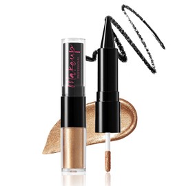 Prreal 2 in 1 Black Eyeliner Pen Gel & Liquid Eyeshadow,Matte Eyeliner Pencil Waterproof,Shimmering Eyeshadow Highly Pigmented Eye Make Up,(01 Gold)